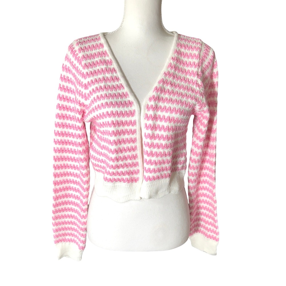 Revolve Yllw The Label Pink White Striped Cropped Cardigan Sweater XL Girly NWT